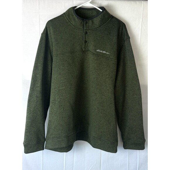 Eddie Bauer Mens XXL Green‎ Pullover Long Sleeve Quarter Button Sweatshirt - Picture 1 of 8